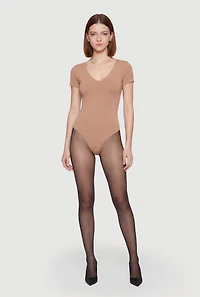 Double Layered Short Sleeve V Neck Bodysuit