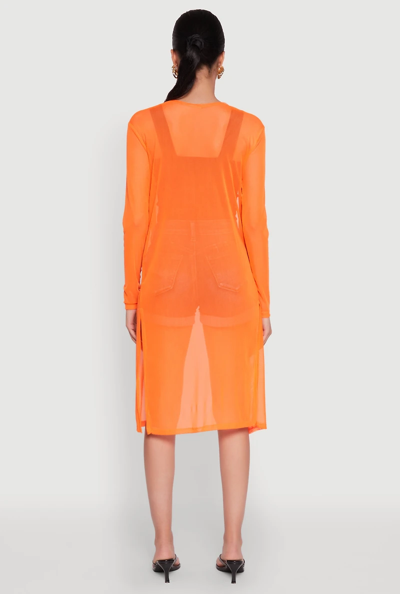 Womens Mesh Side Slit Duster, Orange,