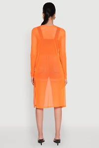 Womens Mesh Side Slit Duster, Orange,