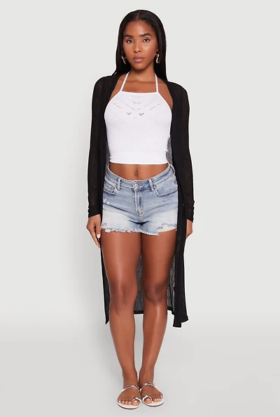 Womens Gauze Knit Long Sleeve Duster,