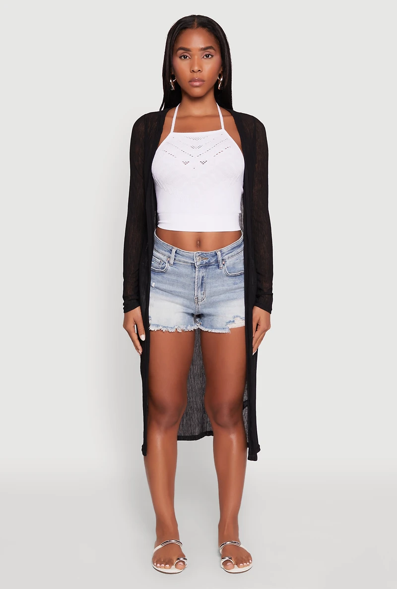 Womens Gauze Knit Long Sleeve Duster,
