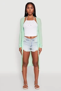 Womens Gauze Knit Long Sleeve Duster, Green,