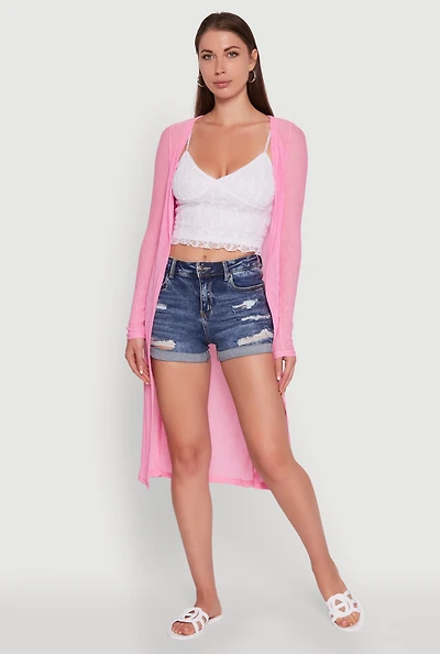 Womens Gauze Knit Long Sleeve Duster,