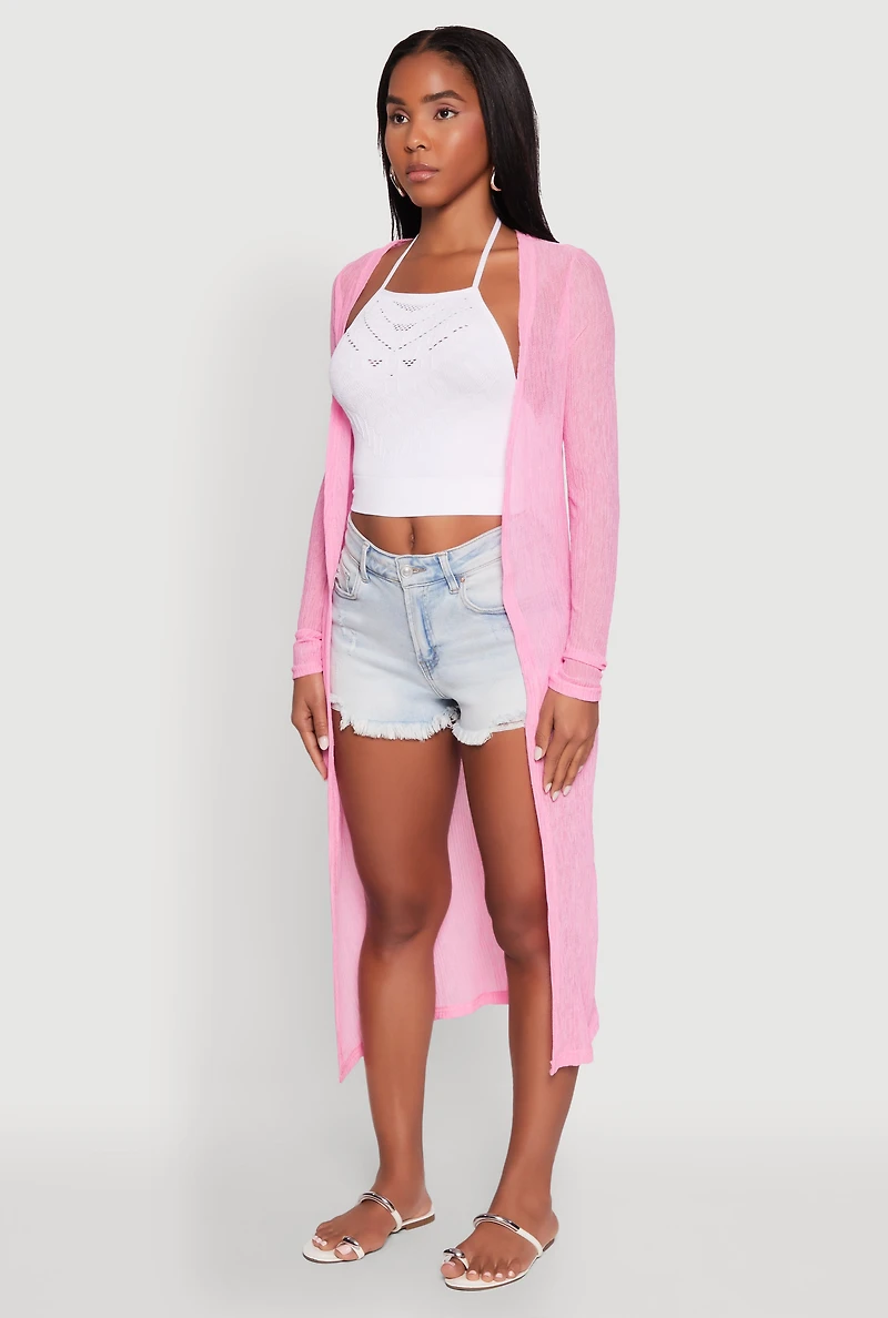 Womens Gauze Knit Long Sleeve Duster,