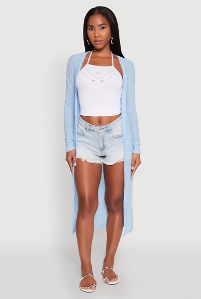 Womens Gauze Knit Long Sleeve Duster,