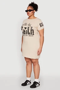 Womens Plus Size Sequin Walk By Faith Graphic Dress, Beige, Size 1X