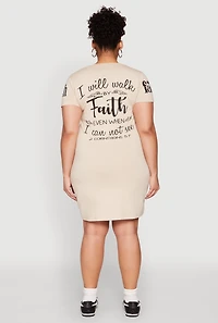 Womens Plus Size Sequin Walk By Faith Graphic Dress, Beige, Size 1X