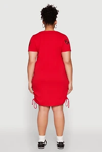 Womens Plus Size Drawstring Hem Glitter Boss Graphic Dress, Red, Size 1X