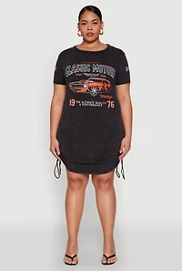 Womens Plus Size Mineral Wash Classic Motors Graphic Dress, Black, Size 3X