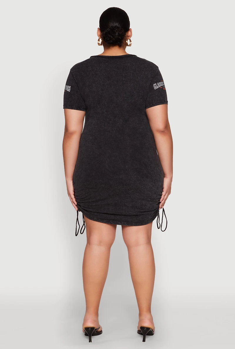 Womens Plus Size Mineral Wash Classic Motors Graphic Dress, Black, Size 1X