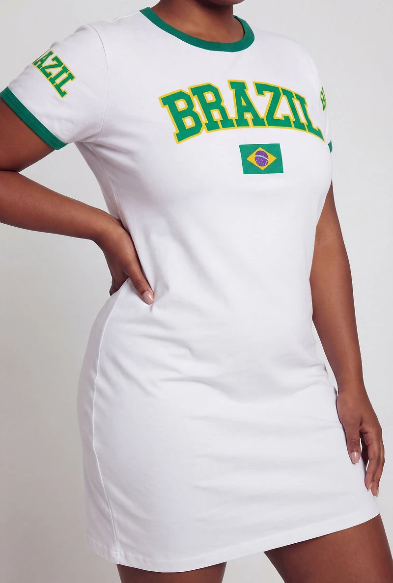 Plus Brazil Graphic Short Sleeve T-Shirt Dress
