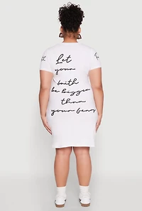 Womens Plus Size Sequin Faith Graphic Dress, White, Size 1X
