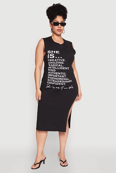 Plus She Is Graphic Print Dress