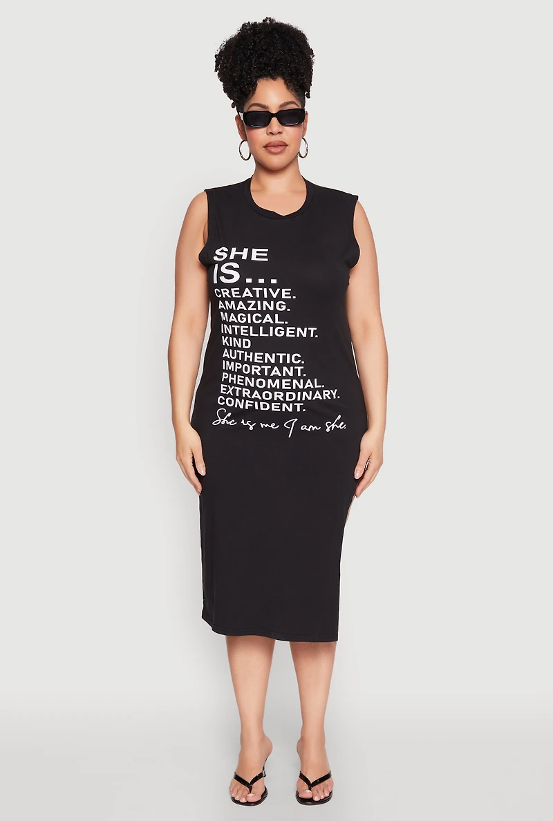 Plus She Is Graphic Print Dress