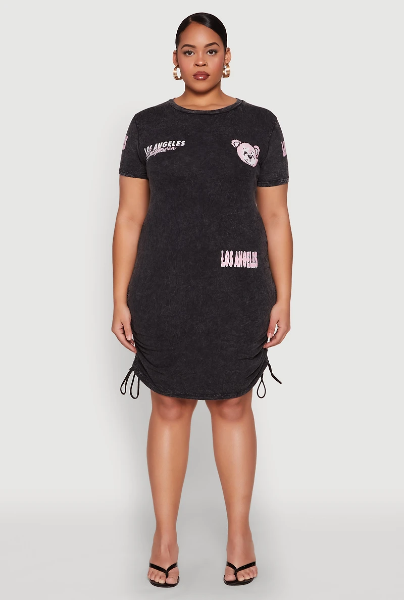 Womens Plus Size Los Angeles California Bear T Shirt Dress, Grey, Size 3X