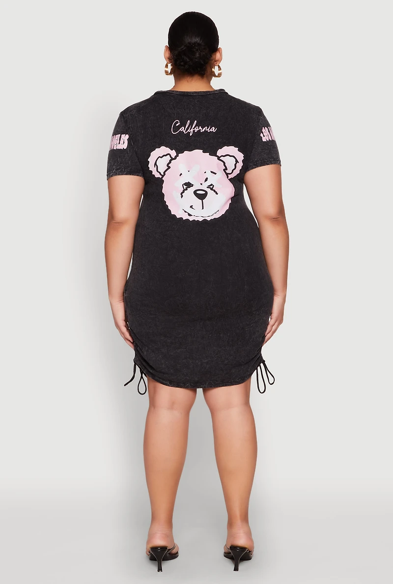 Womens Plus Size Los Angeles California Bear T Shirt Dress, Grey, Size 3X