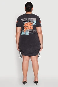 Womens Plus Size Mineral Wash New York Concrete Jungle Graphic Dress, Grey, Size 2X