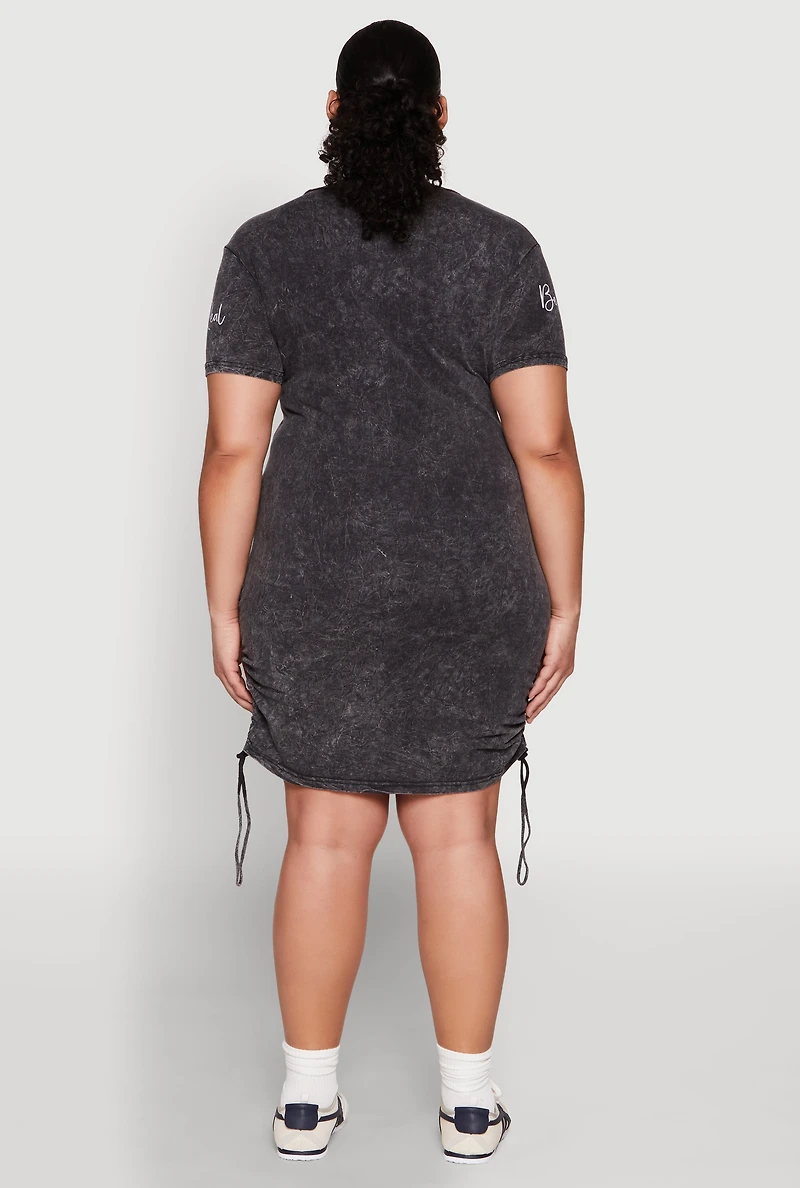 Womens Plus Size Be Real Not Perfect Ruched T Shirt Dress, Grey, Size 1X