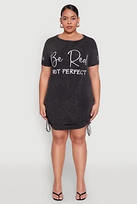 Womens Plus Size Mineral Wash Be Real Not Perfect Dress, Black, Size 1X