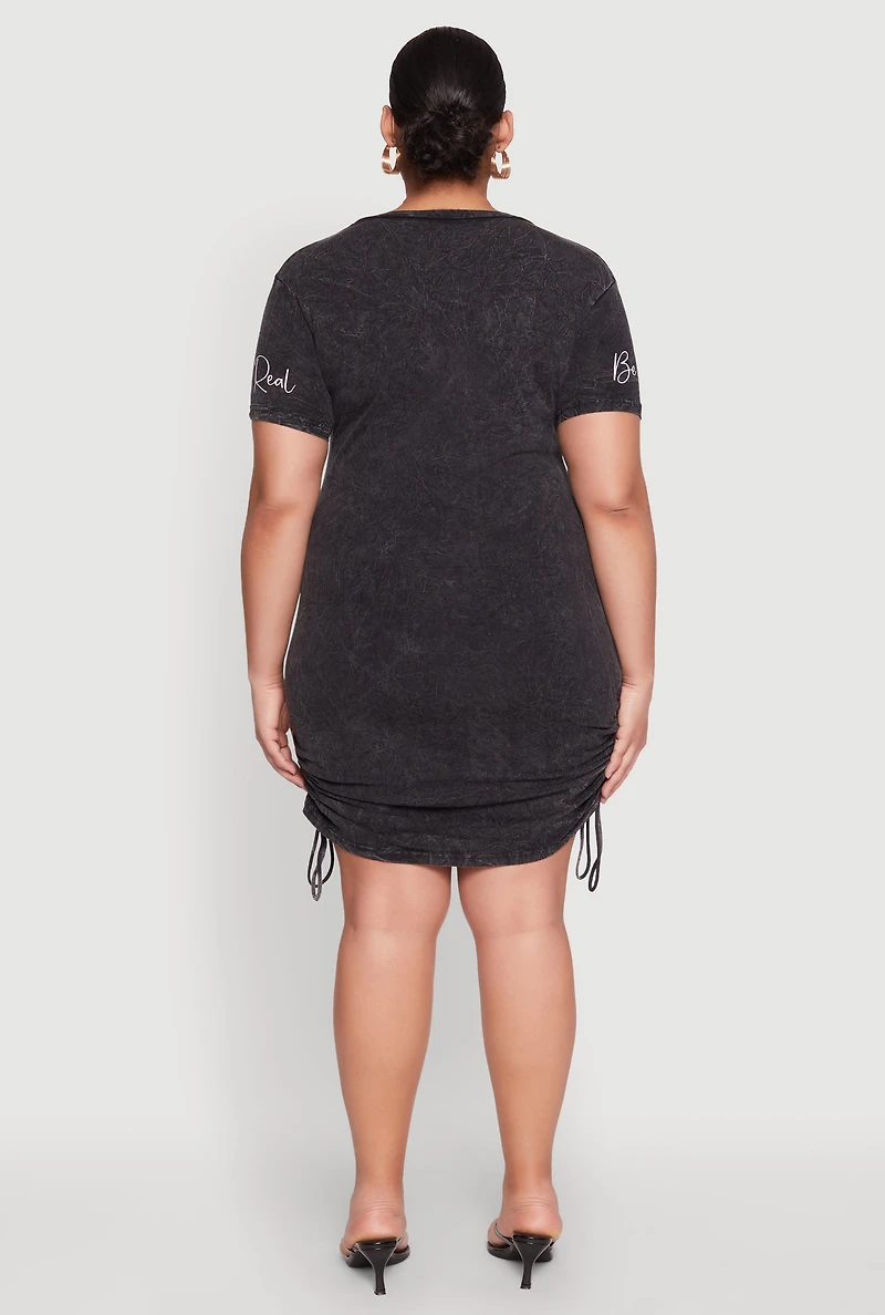 Womens Plus Size Mineral Wash Be Real Not Perfect Dress, Black, Size 1X