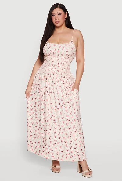 Plus Ditsy Floral Smocked Sundress