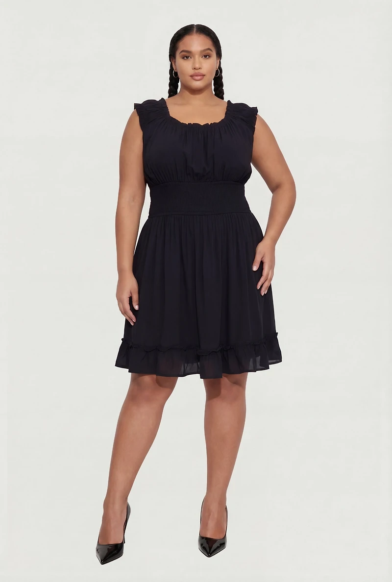 Plus Sleeveless Smocked Waist Dress