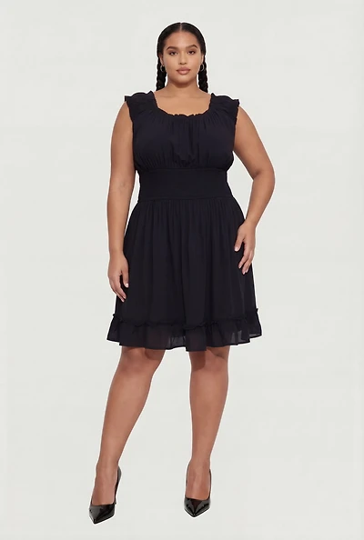 Plus Sleeveless Smocked Waist Dress