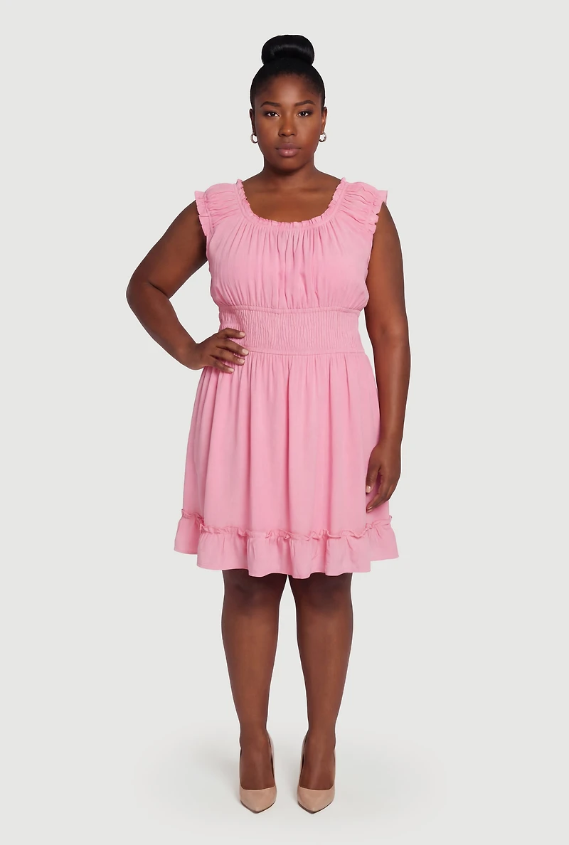 Plus Sleeveless Smocked Waist Dress