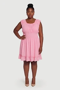 Plus Sleeveless Smocked Waist Dress
