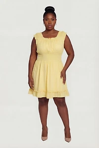 Plus Sleeveless Smocked Waist Dress