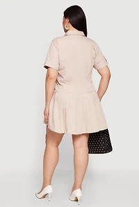 Plus Half Button Front Mini Shirt Dress