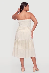 Plus Striped Smocked Tube Ruffle Tiered Midi Dress