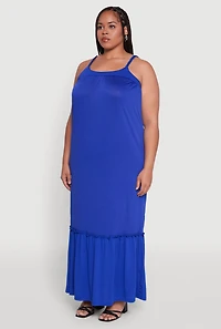 Womens Plus Crepe Knit Cami Dress with Flounce Hem and Braided Straps,