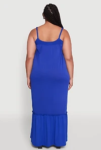 Womens Plus Crepe Knit Cami Dress with Flounce Hem and Braided Straps,