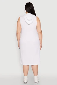 Womens Plus Size Kangaroo Pocket Hooded Tank Dress, White, Size 2X
