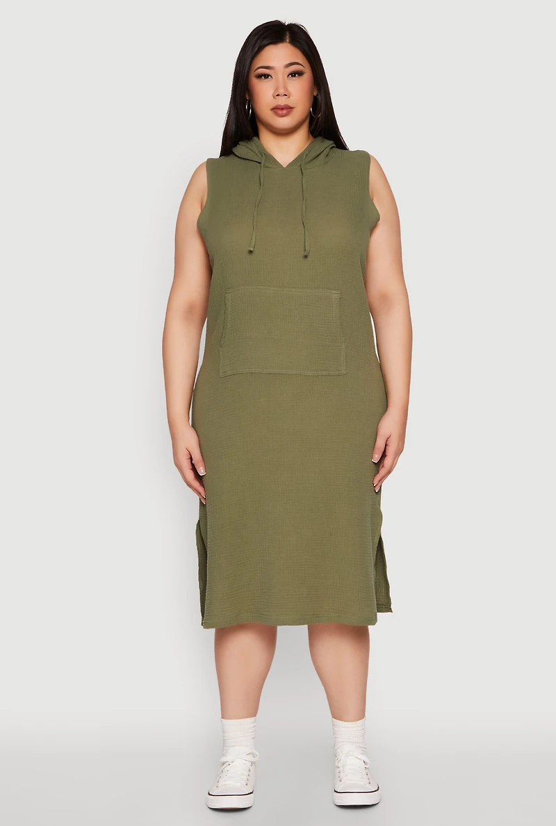 Plus Kangaroo Pocket Hooded Tank Dress