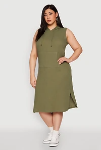 Plus Kangaroo Pocket Hooded Tank Dress
