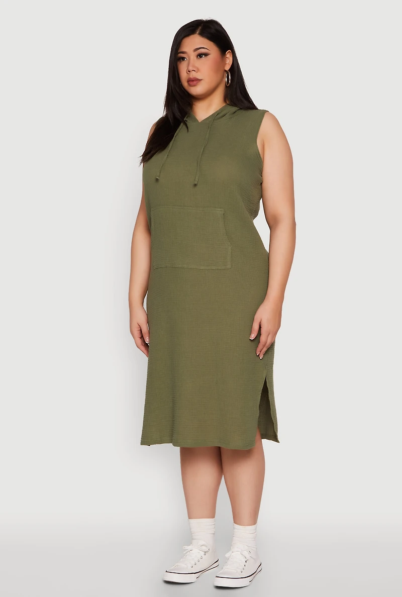 Plus Kangaroo Pocket Hooded Tank Dress