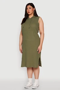 Plus Kangaroo Pocket Hooded Tank Dress