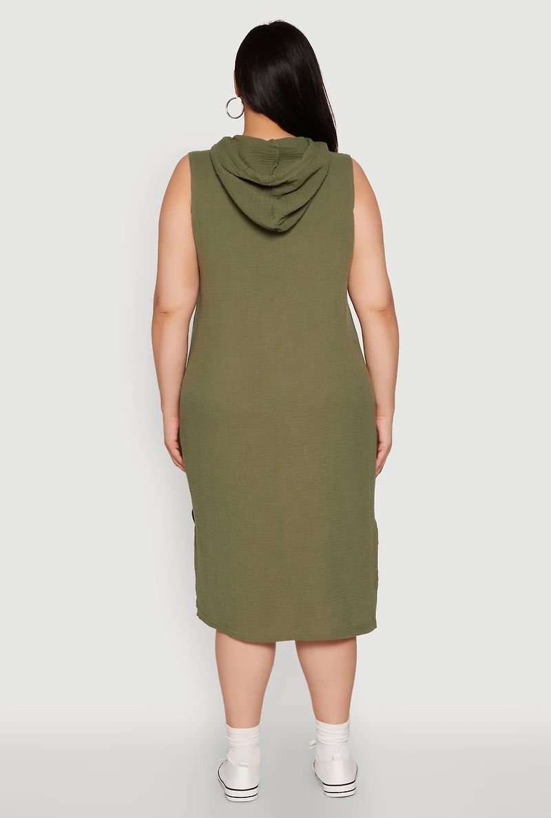 Plus Kangaroo Pocket Hooded Tank Dress