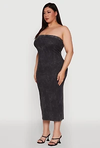 Womens Plus Size Rib Knit Mineral Wash Tube Dress, Grey, Size 3X