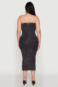 Womens Plus Size Rib Knit Mineral Wash Tube Dress, Grey, Size 3X
