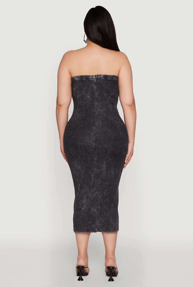 Womens Plus Rib Knit Mineral Wash Tube Dress, 3X