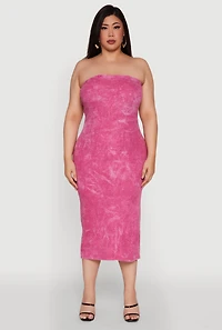 Womens Plus Size Rib Knit Mineral Wash Tube Dress, Pink, Size 4X