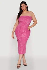 Womens Plus Size Rib Knit Mineral Wash Tube Dress, Pink, Size 4X