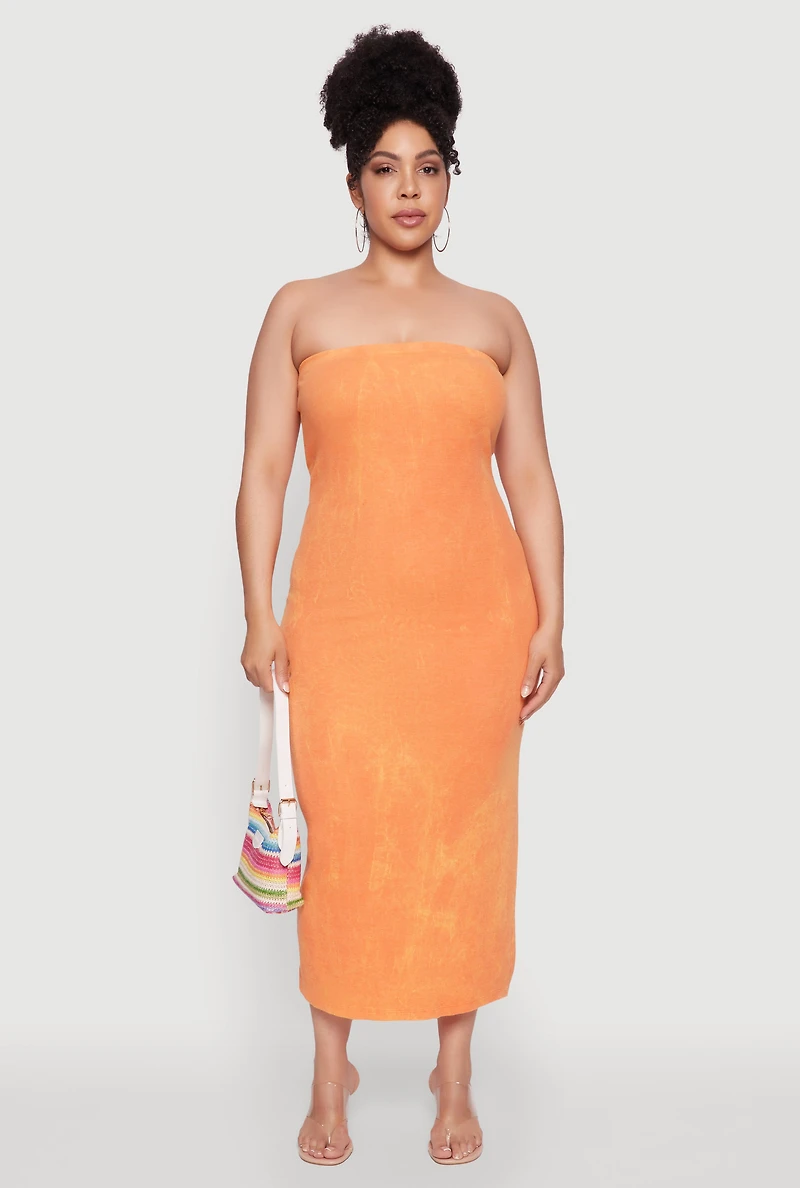 Plus Rib Knit Mineral Wash Tube Dress