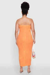 Womens Plus Size Rib Knit Mineral Wash Tube Dress, Orange, Size 2X