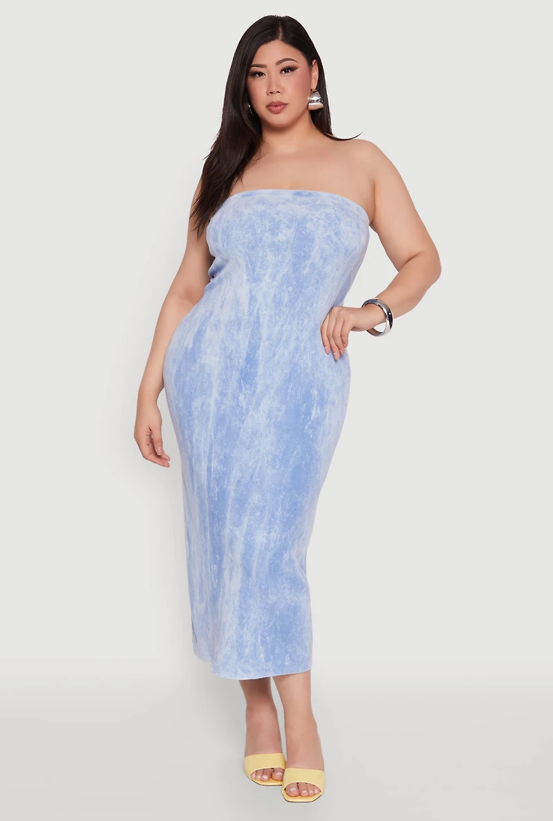 Plus Rib Knit Mineral Wash Tube Dress
