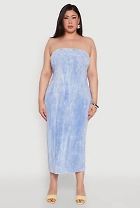 Womens Plus Size Rib Knit Mineral Wash Tube Dress, Blue, Size 2X
