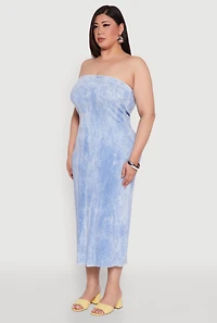 Womens Plus Size Rib Knit Mineral Wash Tube Dress, Blue, Size 2X